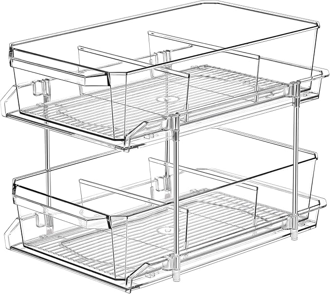2-Tier Pull-Out Cabinet Organizer - Double Your Storage Space Instantly