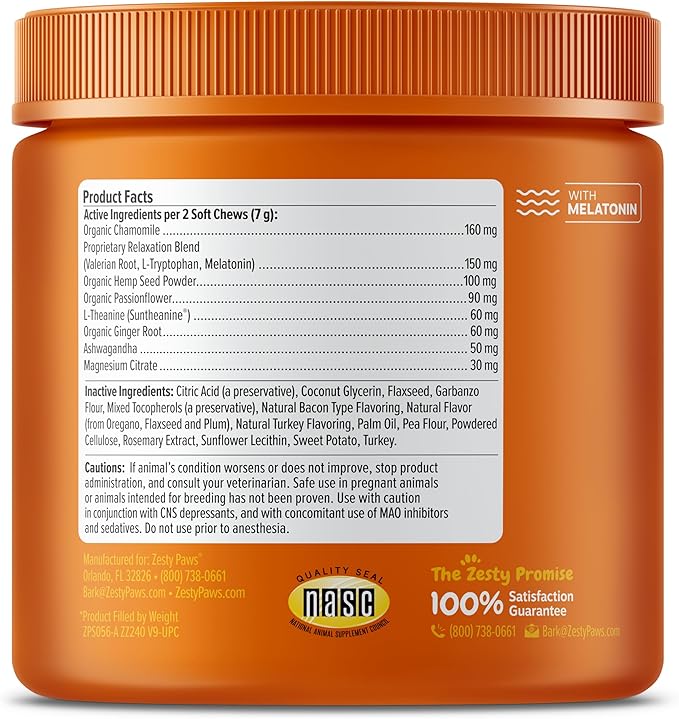 Zesty Paws Advanced Calming Soft Chews for Dogs - Composure & Relaxation for Everyday Stress & Separation + Thunderstorms - with Melatonin, Ashwagandha & L-Theanine - 90 Count