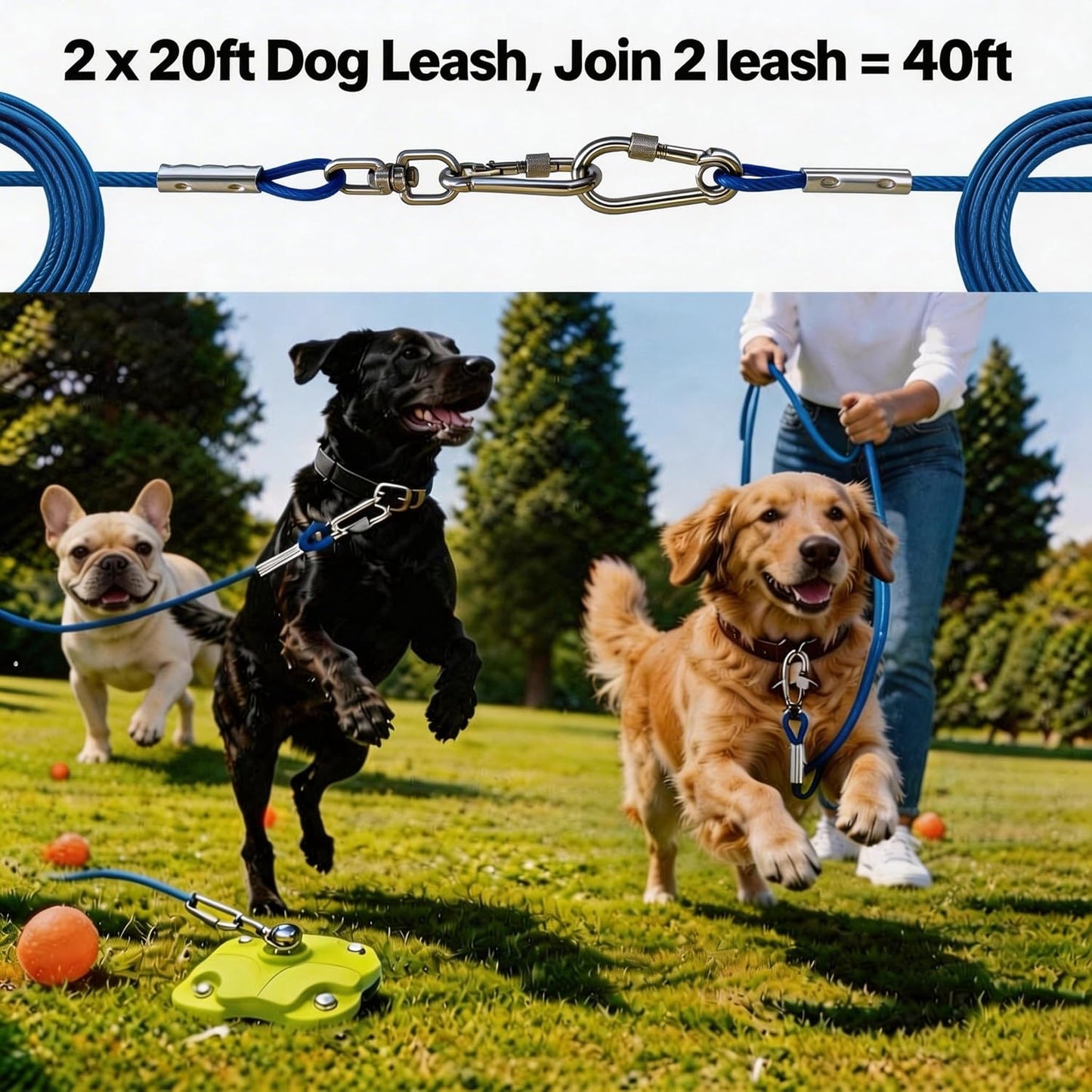 Heavy Duty Tie-Out Stake – 200LBS + 360° Tangle-Free Cables
