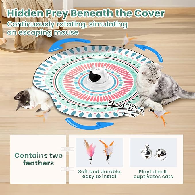 3 in 1 Automatic Interactive Cat Toy with Laser & Moving Feather, Hide and Seek Rechargeable Cat Toys for Indoor Cats, Exercise Laser Pointer Teaser Wand to Reduce Boredom