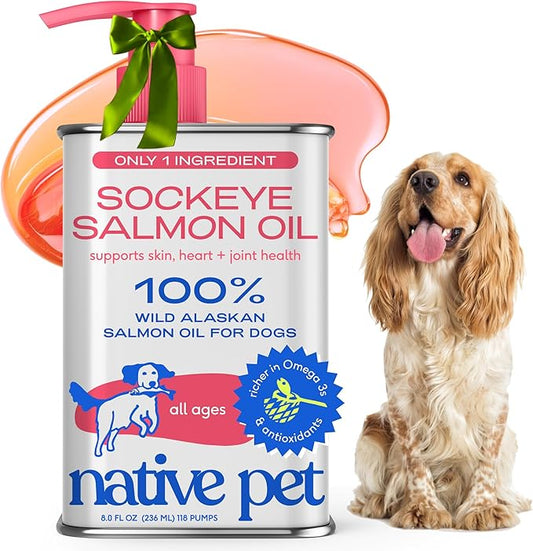 Native Pet Salmon Oil for Dogs & Cats – Pure Omega-3 Fish Oil for Dogs Supplement for Skin & Coat, Joint & Heart Health - Dog Anti-Inflammatory – 100% Wild-Caught Alaskan Sockeye Salmon – 8 oz