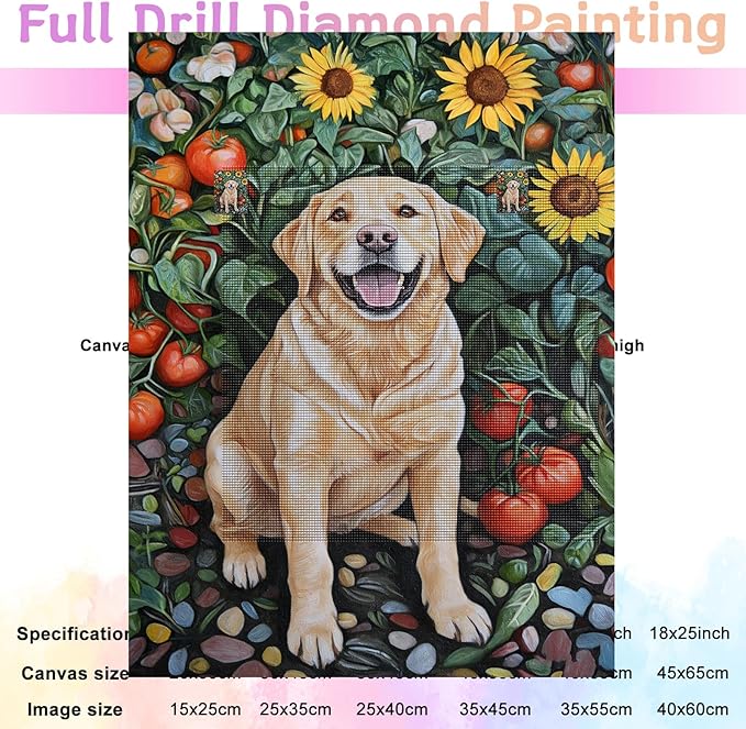 Labrador Retriever Next to The Sunflower Diamond Painting Kits for Beginner, 5d DIY Diamond Painting Kits for Adult Animal, Paint by Number Without Frame Home Wall Decor 16 * 20Inch