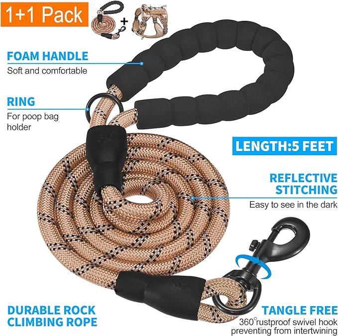 Heavy Duty Tactical Dog Harness for Small Dogs, No Pull Adjustable Pet Harness Reflective Service Training Easy Control Pet Vest Military K9 Working Dog Harnesses- Small, Desert Camo