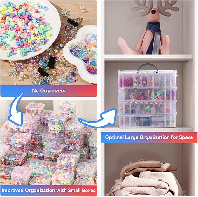 VTG Bead Organizer Box, 84 Pcs Small Plastic Containers with Lids, 4-Tier Stackable Storage Box, Clear Organizers for Jewelry Toys Craft Storage