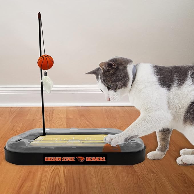 Cat Scratch Toy NCAA Oregon State Beavers Reversible Basketball Court Felt/Cardboard Cat Scratcher Toy. Interactive Cat Ball Bell Tracks. 6-in-1 CAT Toy: Cat Wand Poll Catnip-Filled Plush Basketball