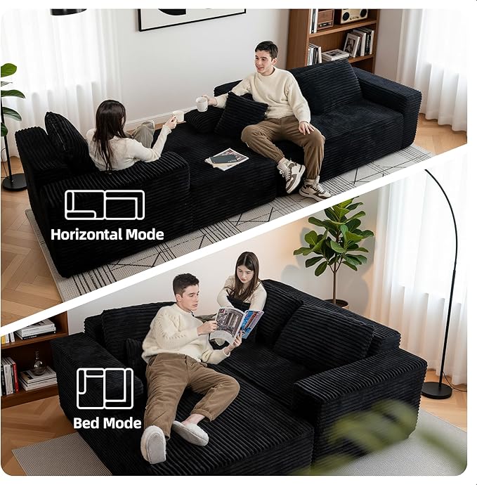 Claiks Boneless Couch, Cloud Couch Sectional, L-Shape Corduroy Modular Sectional Sofa Deep Seat, Upholstered Couches for Living Room, No Assembly Required, Black, Left Facing Chaise