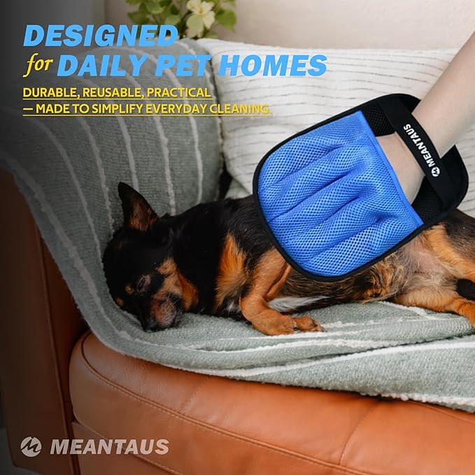 Reusable Pet Hair Removal Mitt, Electrostatic Pet Fur Remover for Dogs & Cats, Works on Furniture, Clothing, Bedding & Car Seats – Washable & Durable (Upgraded – with Self-Cleaning Pad)