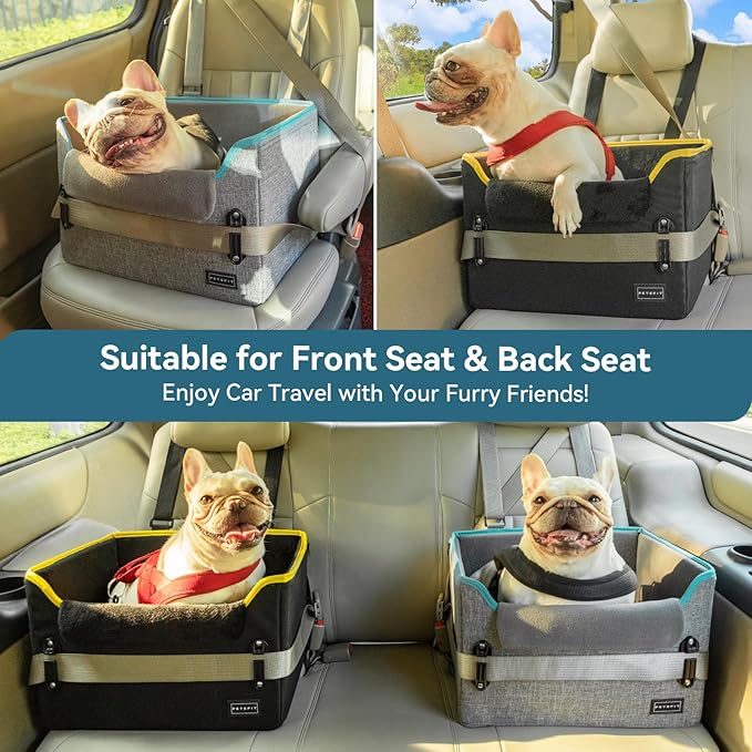 PETSFIT Dog Car Seats for Small Dogs, Patent Safe Buckles Dog Booster Car Seat, Cat Cars Seat with Safety Belt, Suitable for Small Pets Up to 25lbs (Grey)