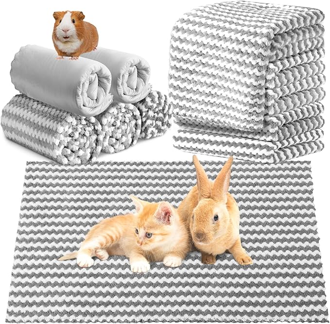 5 Pcs Waterproof Guinea Pig Fleece Bedding Blankets Absorbent Guinea Pig Cage Liner Washable Small Animal Pee Pad Reusable Pet Blanket Wash Cloth Bedding Mat Pad(Gray,18 x 24 Inch)
