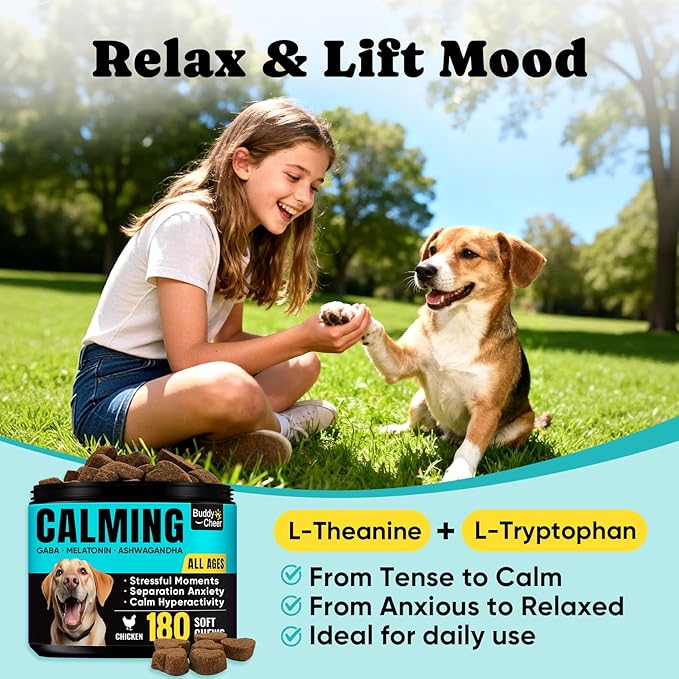 Calming Chews for Dogs – GABA & Melatonin for Fast-Acting Relief – Long-Lasting Support with Ashwagandha – Stress & Anxiety Relief Treats for Dogs – Thunder, Separation, Travel & Fireworks – 180 Chews