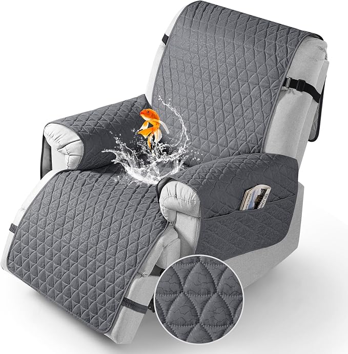 TAOCOCO 100% Waterproof Recliner Cover - Recliner Cover with Non-Slip Granule, Recliner Chair Covers with Elastic Band, Recliner Chair Covers for Reclining Chair(Dark Grey, Oversized-30'')