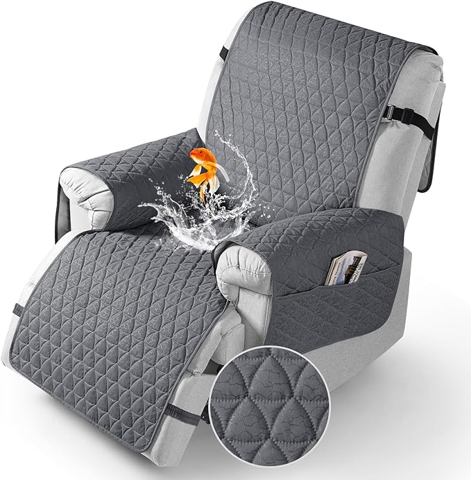 TAOCOCO 100% Waterproof Recliner Cover - Recliner Cover with Non-Slip Granule, Recliner Chair Covers with Elastic Band, Recliner Chair Covers for Reclining Chair(Dark Grey, Small-22'')
