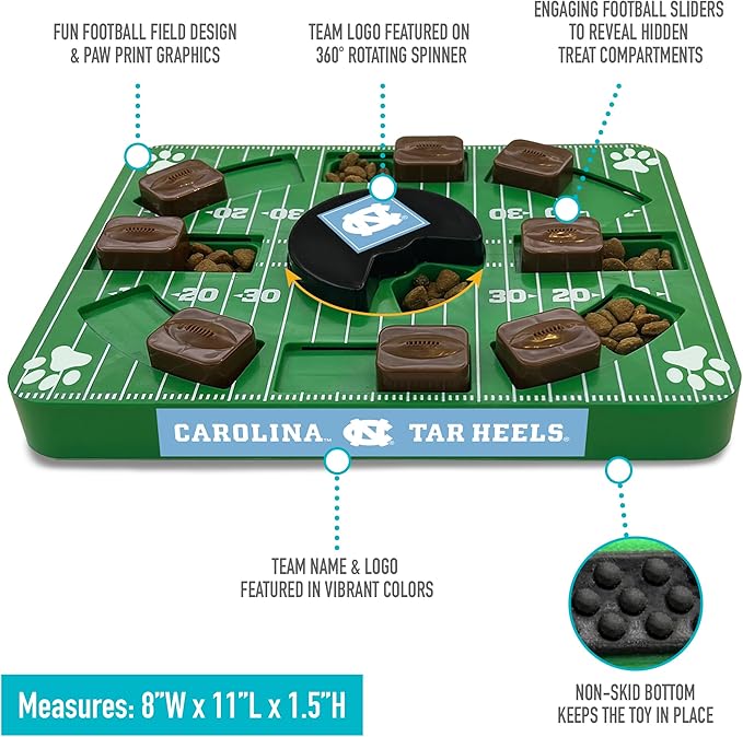 NCAA Puzzle Toy Slow Feeder, Puzzle Treat Dog Toy, Interactive Dog Treat Toy, Dog Puzzle Feeding Slow Toy (North Carolina Tarheels)