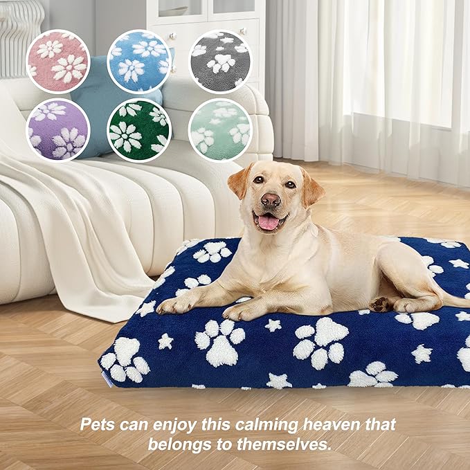 Dog Beds for Small Medium Dogs, Cute Thick Dog Bed for Crate Kennel, Fluffy Pet Bed with Removable Washable Cover and Anti-Slip Bottom, 30"x 20", Navy Paw