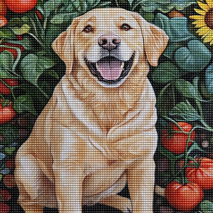 Labrador Retriever Next to The Sunflower Diamond Painting Kits for Beginner, 5d DIY Diamond Painting Kits for Adult Animal, Paint by Number Without Frame Home Wall Decor 12 * 16Inch