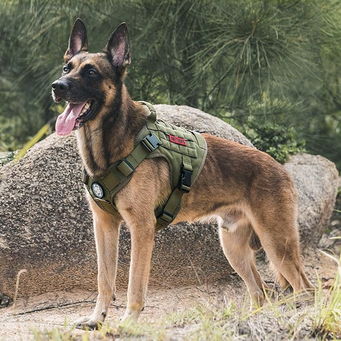 OneTigris Tactical Dog Harness Vest with Handle, Military Dog Harness for Large Medium Dogs,FIRE Watcher 2.0 No-Pull Service Dog Vest,Adjustable Dog Vest Harness for Walking Hiking Training(S,Green)