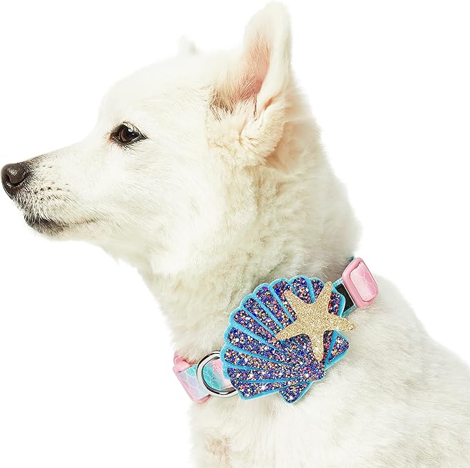Blueberry Pet Summer Dog Collar for Large Dogs - Adjustable 18"-26" Ocean Mermaid Scales Print, Pink & Blue, Stylish & Durable with Seashells - Best Dog Collar for Style-Conscious Pet Parents