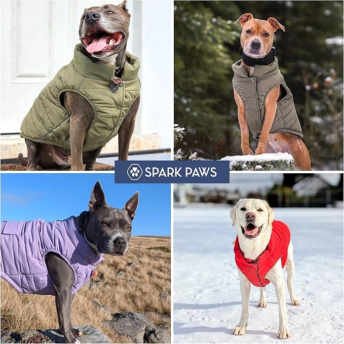 Spark Paws Dog Winter Jacket, Water-Resistant Coat, Warm Reflective Windproof Fleece-Interior, for Medium and Large Dogs - Tan - M