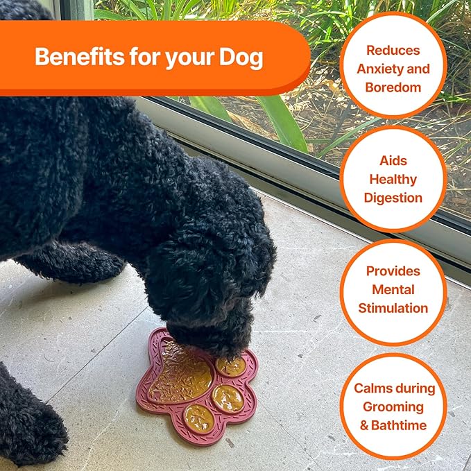Lick Mat for Dogs, DOOGUES Slow Feeder Mat for Anxiety Relief, Non-Slip Suction Cups, Easy to Spread with Peanut Butter, Yoghurt, or Treats, Suitable for Small, Medium, and Large Dogs (Beige)