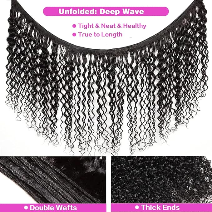 Selina Deep Wave Human Hair Bundles Hair Bundles Wavy Deep Curly Human Hair Bundles Wet And Wavy Bundles Human Hair 3 Bundles Natural Black (Deep Wave, 10 Inch)