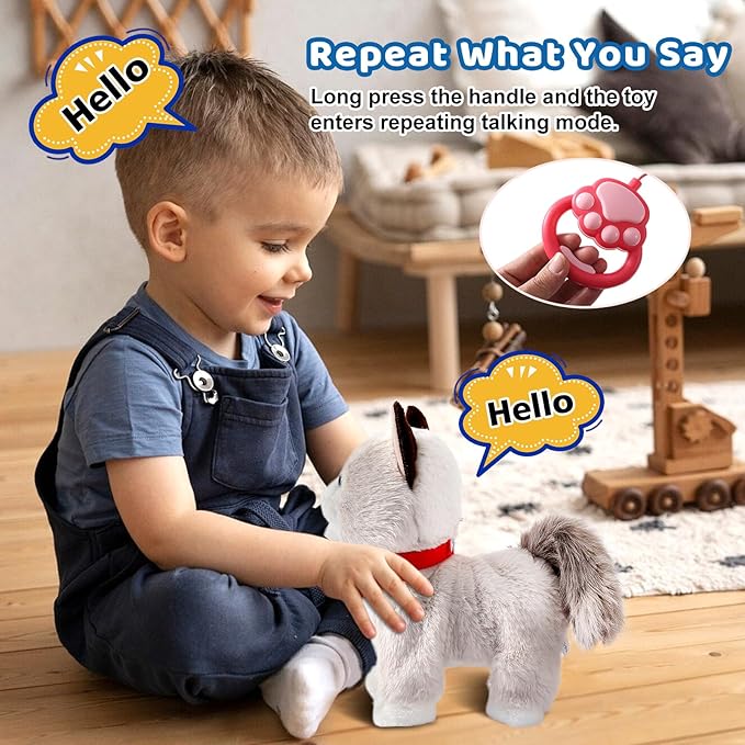 Walking Cat Set Interactive Talking Toy Kitten Repeat What You Say Robot Cat Toy for Girl Singing Dancing Touch Control with Leash Wagging Tail Nodding Plush Electric Ragdoll Kitty for Kid