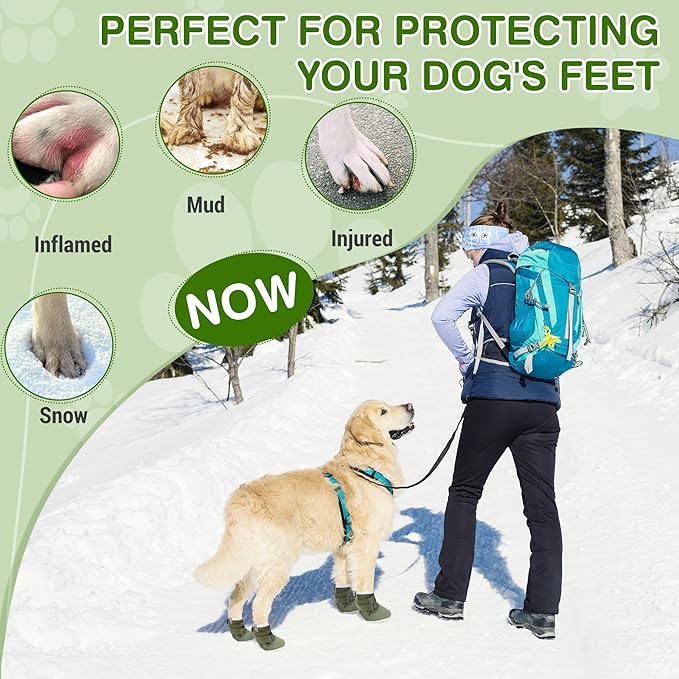 DcOaGt Dog Shoes for Large Dogs XXL,Mesh Breathable Dog Boots & Paw Protectors for Hot Pavement Summer Winter Snow, 360°Anti-Slip Dog Booties for Hiking/Walking,Military Green 4PCS(Size 9)