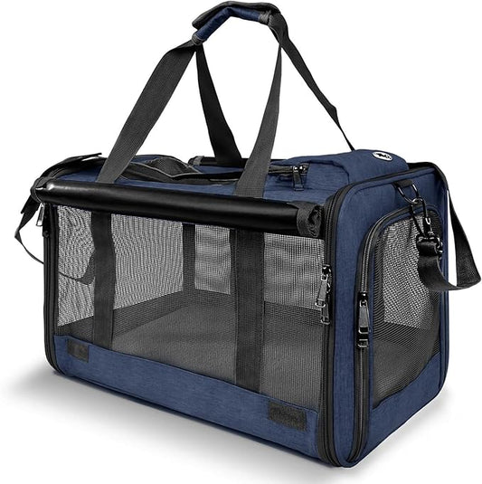 Medium Cat Carrier Large Cat 15 lbs+ Soft Pet Carrier Small Puppy/Ventilated 2 Kittens Car Travel Bag Case/Comfy Big Maine Coons 25 Pounds/Soft-Sided Mesh Kitty Products Dark Blue