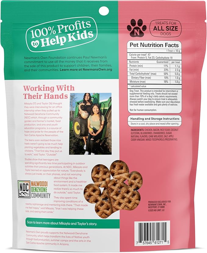 Newman's Own Bacon & Berry Woofles Waffle Dog Treats, 10 oz Bag (Pack of 6) — Soft & Chewy Waffles, No Artificial Flavors or Colors, Wholesome Training Rewards, Made in USA
