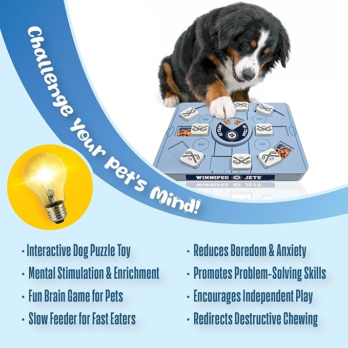 Pets First NHL Winnipeg Jets Large Puzzle Toy, New Size, Interactive Dog Treat & Slow Feeding Toy