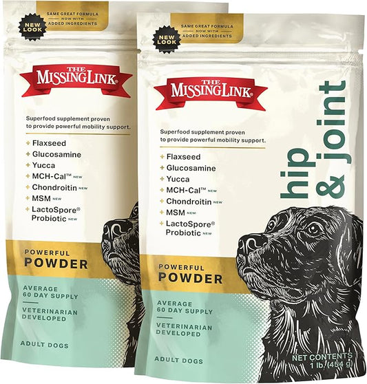 The Missing Link Hip & Joint + Probiotics Supplement 1lb Bag 2/Pack - Superfood Powder for Dog Cartilage & Bone Health, Joint Mobility & Flexibility