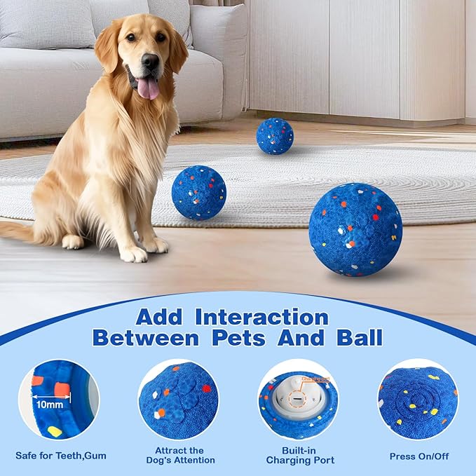 Interactive Dog Toys, Smart Interactive Dog Ball with E-TPU Silent Foam Material, Automatic Moving Pet Ball for Medium and Large Dogs, Type-C Rechargeable Vibrating Dog Toy to Keep Them Busy