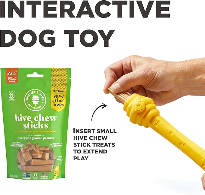 PROJECT HIVE ·PET COMPANY· - Hive Dog Fetch Stick for Large Breeds - Dog Stick Toy - Floats in Water - Treat Dispenser Toy - Durable and Tough - Made in The USA