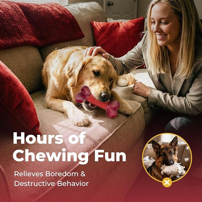 Apasiri 3-Pack Tough Dog Chew Toys for Aggressive Chewers, Beef-Flavored Dog Bones for Large Breed Dogs, 8" Nylon & Rubber Chew Toys Long-Lasting Play
