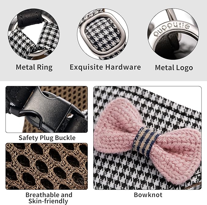 Puppytie No Pull xs Dog Harness with Multifunction Dog Leash,Soft Adjustable No Choke Escape Proof Pet Harness Vest,Knitted Black-White,xs