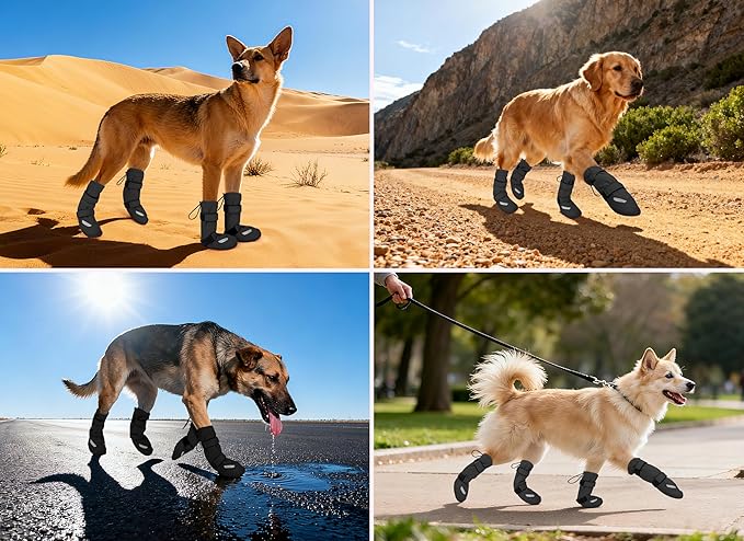 Dog Shoes, Waterproof Dog Boots & Paw Protectors, Breathable Dog Booties with Anti Slip Sole for Winter Snowy Day, Rainy Weather Indoor and Outdoor (Size 4, Black)