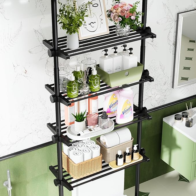 No-Drill Over Toilet Storage Shelf - 4-Tier Adjustable Bathroom Organizer