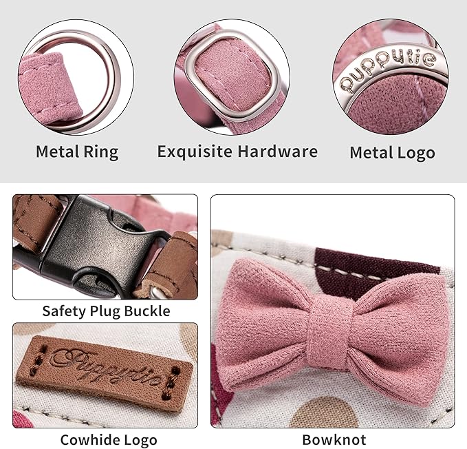 Puppytie No Pull Dog Harness with Multifunction Dog Leash,Soft Adjustable No Choke Escape Proof Pet Harness Vest for Medium Dogs,Polka dots Pink,M