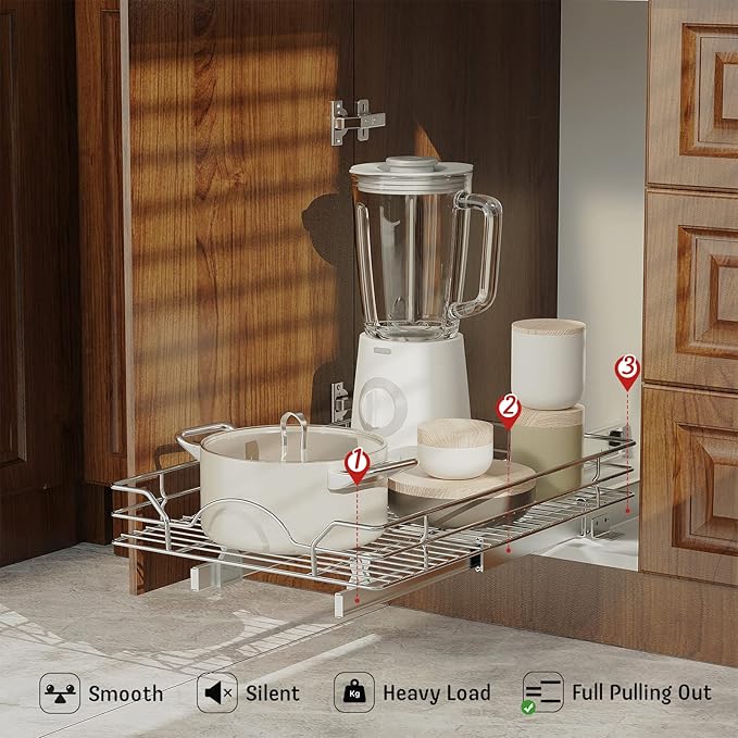 LOVMOR Pull Out Cabinet Organizer and Storage 17" W x 21" D, Slide Out Shelves for Kitchen Cabinets