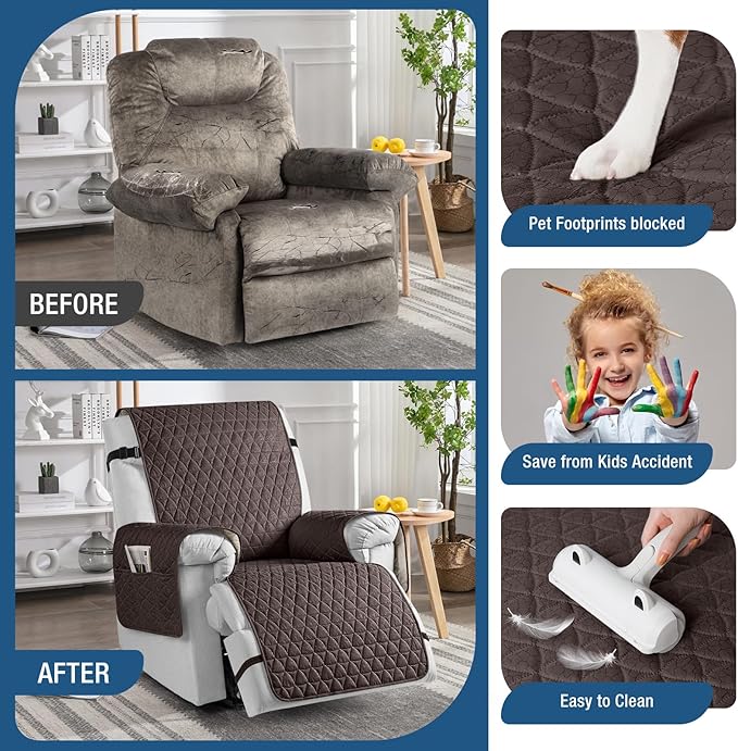 TAOCOCO 100% Waterproof Recliner Cover - Recliner Cover with Non-Slip Granule, Recliner Chair Covers with Elastic Band, Recliner Chair Covers for Reclining Chair(Chocolate, Large-28'')