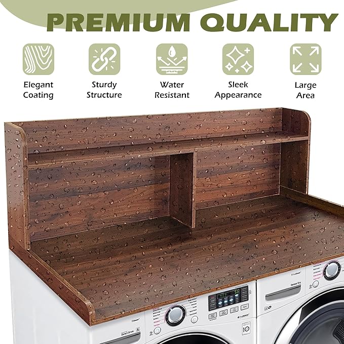 Royxen Laundry Countertop with 20" Shelf Universal Fit, Washer and Dryer Countertop with Storage Space, Laundry Room Storage (Walnut)