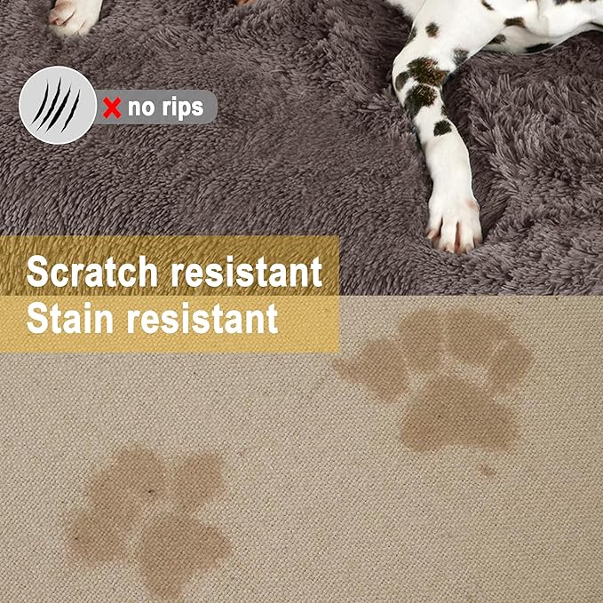 Codi Calming Dog Bed for Couch – Anti-Anxiety Sofa Protector Mat for Large Dogs, 41''x37''x6'', Machine Washable, Fluffy & Cozy with Non-Slip Bottom, Ash Brown