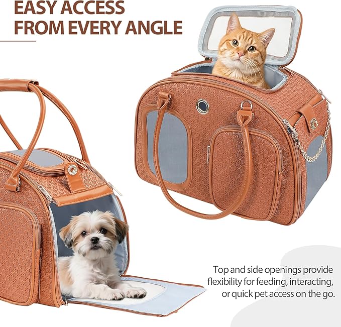 Dog Purse Carrier for Small Dogs, TSA Airline Approved Pet Tote Bag, Fashion Soft-Sided Puppy Carrier Purse with Pockets for Travel, Shopping, Daily Use (Brown, 16.1inch x 8.7inch x 12inch(LxWxH))