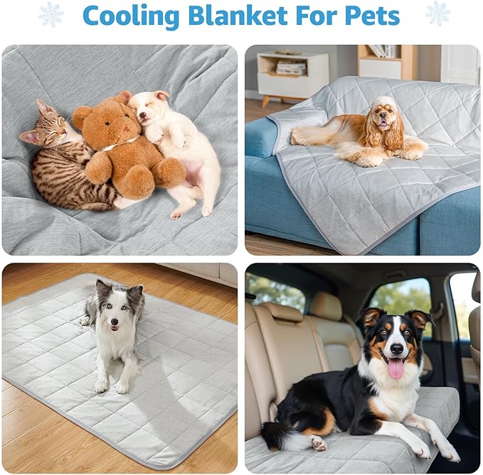 Dog Cooling Blanket, 0.4 Q-MAX Cooling Blanket for Dogs Washable, Cool to Touch Pet Blanket Cooling Comforter Throw for Bed Cover, Soft Lightweight Cold Mats for Pet Summer Sleeping (30"×40"/Grey)