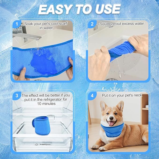Dog Cooling Bandana – 2 Pack Instant Chill Neck Scarf for Dogs, Summer Cooling Collar for Small Medium Large Pets, Reusable Breathable Nylon Ice Bandana for Outdoor Heat Relief (Blue&Cyan, L)