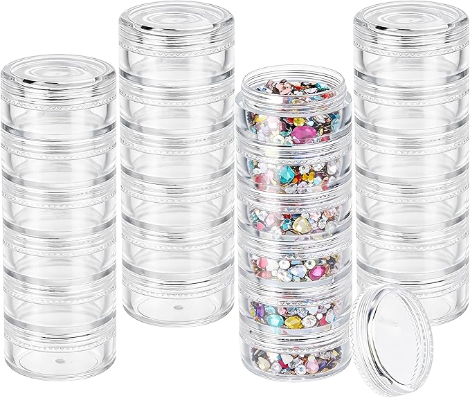 3 Sets 6 Layer Stackable Plastic Containers, 10G/10ML Clear Cosmetic Storage Box Round Organizer Jars for Beads, Buttons, Small Jewelry Findings