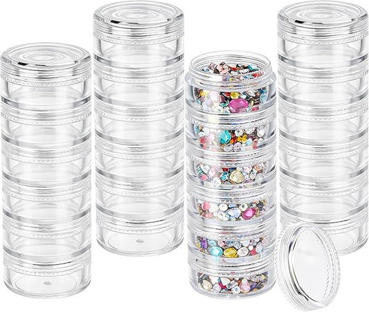 3 Sets 6 Layer Stackable Plastic Containers, 10G/10ML Clear Cosmetic Storage Box Round Organizer Jars for Beads, Buttons, Small Jewelry Findings