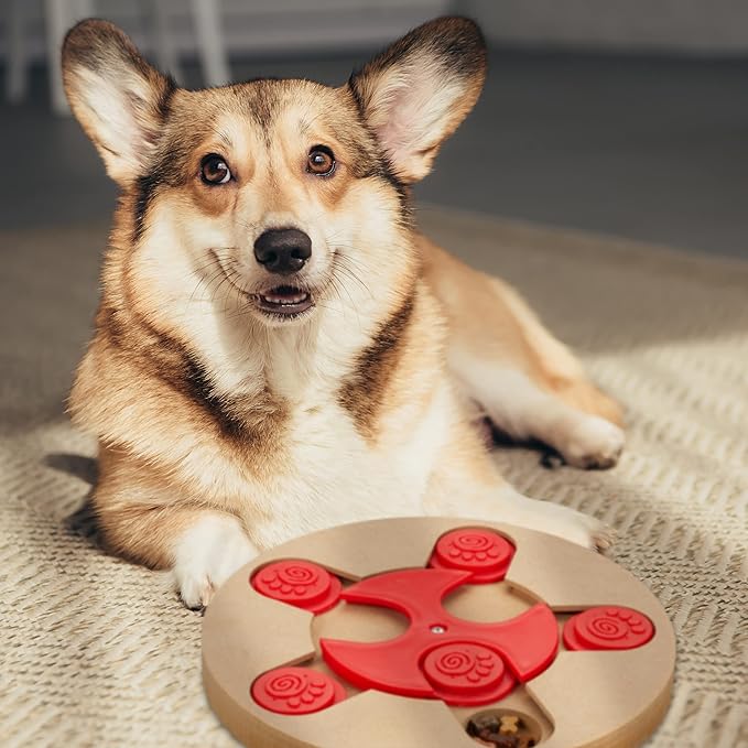 Relaxdays Intelligence Toy for Dogs, Hide Treats, Interactive Dog Toy, Intelligence, MDF, Natural/Red