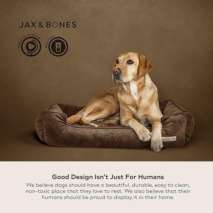 Jax & Bones Dog Bed Lounge - Machine Washable Bed for Dogs - Extra Heavy Duty Bolstered Sides - Vintage Faux Leather Dog Mat Beds | Medium 32 x 27 Inches