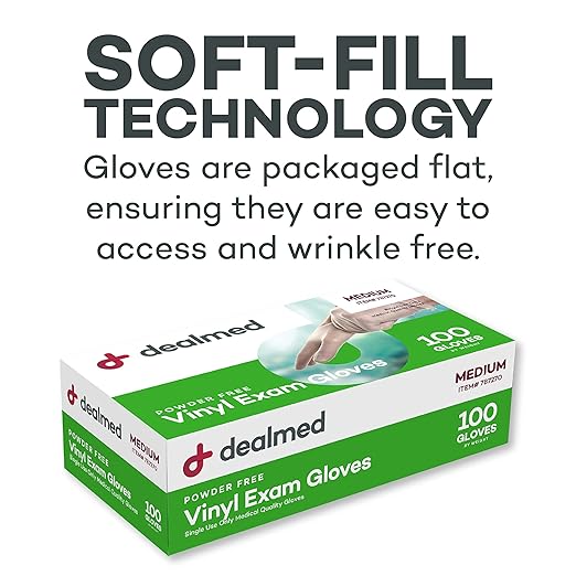 Dealmed Vinyl Exam Protection – 100 ct. Medium Medical, Kitchen, Disposable, Non-Irritating Latex Free