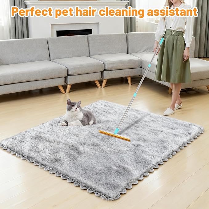Carpet Rake for Pet Hair Removal, 51” Adjustable Long Handle Cat Dog Carpet Rake Scraper with Pet Hair Removal Glove, Reusable Cat Dog Hair Remover for Sofa, Couch, Rug, Car